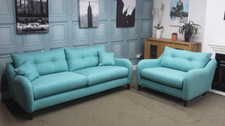 WHITE MEADOW MEDIUM SOFA & SNUGGLER IN TURQUOISE AQUA FABRIC