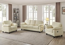 Cream Genuine Leather 3 Seater