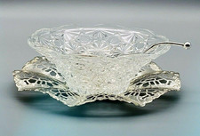 Vintage Queen Anne Party Dish Silver Plated Platter Spoon Glass Sauce Bowl Mayel