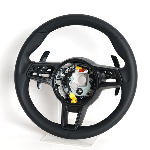 Black leather steering wheel - steering,