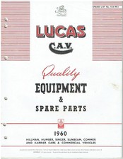 HILLMAN MINX S3A HUMBER HAWK S.SNIPE SUNBEAM RAPIER S3 '60 LUCAS PARTS CATALOGUE