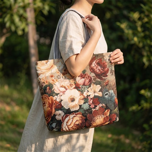 Peony floral tapestry tote bag - peony,