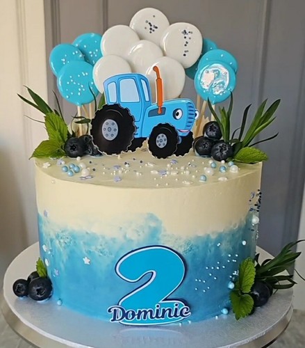 Blue tractor cake topper - tractor,