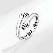 925 Sterling Silver Love Hug Ring Band Open Finger Womens Jewelry Adjustable UK
