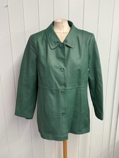 Centigrade Leather Coat Size Medium Ladies Green Vintage Button Up Designer