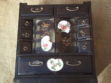 Small Japanese Black Lacquer Kodansu or Tansu Desk top cabinet 11 drawer 2 door