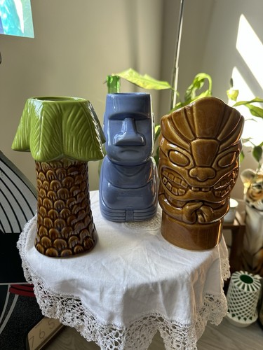 Ceramic tiki cocktail cups - x3,