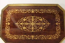 Polished inlaid Tray with gilt handles and filigree surround 36 cms x 23 cms