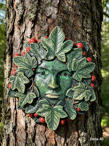 301 green man stone - , wall