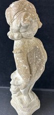 Vintage Stone Cherub Garden Statue,  Weathered, 22" Tall - #1008