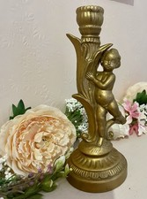 Vintage Gold Cherub Candle Holder Angel 8.5 Inch Tall Shabby Chic Home Decor