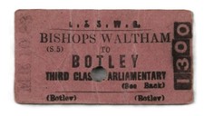 1883 LSWR BISHOPS WALTHAM to BOTLEY THIRD CLASS EDMONDSON RAILWAY TICKET