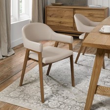 Rosen Rustic Oak Ivory Bonded Leather Arm Dining Chairs