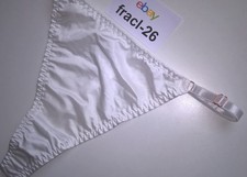 Sexy WHITE Satin Adjustable TANGA THONG Panties Knickers Sissy TV CD 30" - 48"