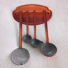 Vintage Utensil Set Dutch Enamel Orange Kitchen Wall Hanging Set