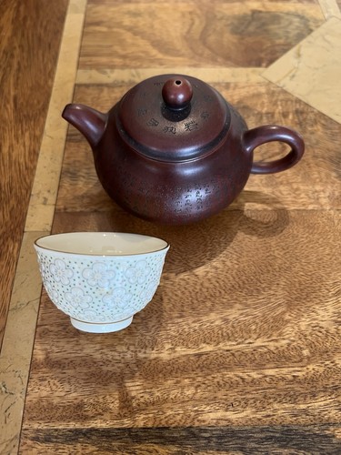 Clay teapot with - teapot, cup