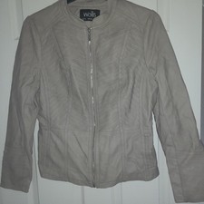 Ladies Leather (Artificial)  type Jacket size 14 Beige Full Zip from Wallis