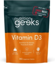 NUTRITION GEEKS VITAMIN D3 IMMUNE SUPPORT 365 TABLETS BONES MUSCLES - EXP 07/25