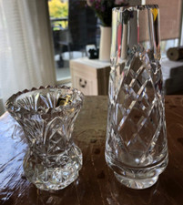 Cut glass flower vases, two vases different designs, small size