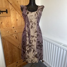 Nancy Mac Silk Floral Dress Fitted Cap Sleeve Wedding Party Retro Size UK10
