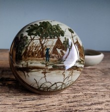 Siam Celadon Thailand Pottery Lidded Pot Hand-painted Scene 