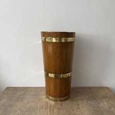 Vintage Rustic Style Wooden Barrel Umbrella Stick Stand Stand Brass Rings Decor
