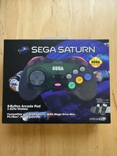 Retro Bit Sega Saturn Arcade Pad 2.4 GHZ Wireless Controller New Trans Black