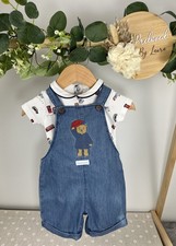 F&F Baby Boys Preloved Two Piece Paddington Bear Dungaree Set 3-6 Month 
