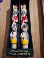 Pair Of Vintage 10" Christmas Snowmen Novelty Taper Candles In Original Box