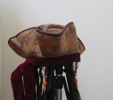 Caribbean Jack Sparrow Pirate Fancy Dress Hat With Dreadlocks Hair & Beads