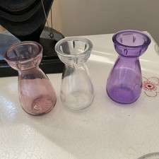 Three Very Small 4” Coloured Bud Vases Maybe For Hyacinth