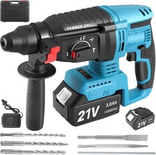 Cordless SDS Plus Hammer Drill Brushless Motor 1500W 21V 3000mAh Battery, 4-in-1