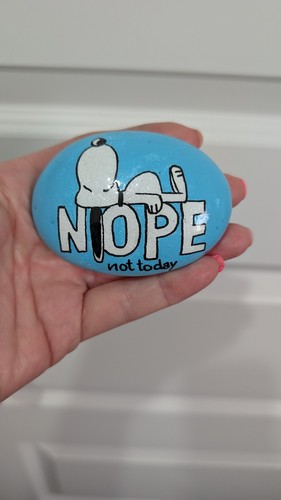 Hand painted pebble - of, snoopy