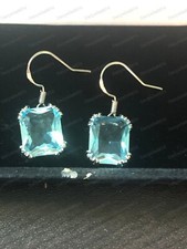 Vintage Style Jewellery Aquamarine Topaz Earrings 18K White Gold Plated