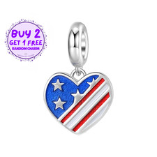 USA Flag Heart Dangle Charm