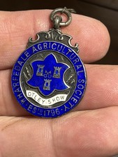 1928 Silver Enamel Bulldog Medal Fob Wharfedale Agricultural Society Otley