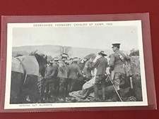 EARLY 1905 MILITARY PC - DERBYSHIRE YEOMANRY CAVALRY AT CAMP - SERVING BLANKETS