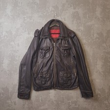 Superdry Brad Leather Jacket Men's XL Brown Long Sleeve Multi-Pockets Full-Zip