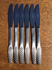 6 VINTAGE VINERS EMPIRE SHAPE TABLE KNIVES, STAINLESS STEEL 1960s/70s RETRO