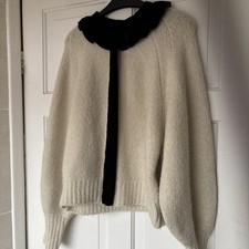 Zara Women's Cream and Black Jumper knitwear velvet bow l 