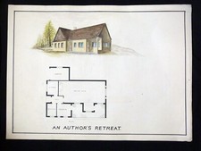 ORIGINAL ARCHITECTURAL DRAWING 1946 An Author's Retreat 76 x 56cm