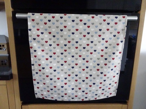 Hearts tea towel - tea, handmade