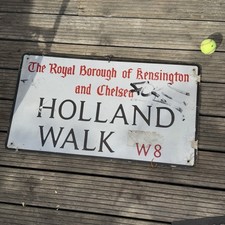 Rare original London street sign Kensington and Chelsea HOLLAND WALK Man cave W8