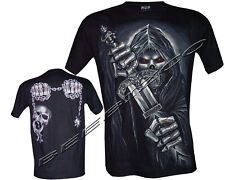 Mens Grim Reaper Glow In The Dark Skull 100% Cotton T-Shirt,Front & Back Print