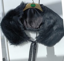 Black Faux Fur Vintage Stole Cape Shawl Scarf Wrap Shoulder Warm Winter Wedding