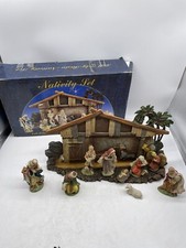 Vintage Poly Resin Nativity Scene with 9 Figures (Mary Joseph Manger Jesus etc)