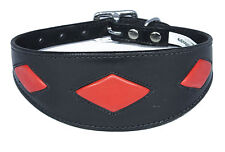 Greyhound Collar Whippet Collar Dog Collar Black With Red Leather Diamond Shapes