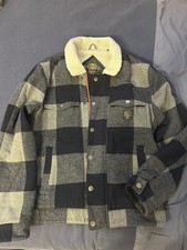 Superdry Mens Jacket L Blue Hacienda Check Fleece Worker Lumberjack Sherpa