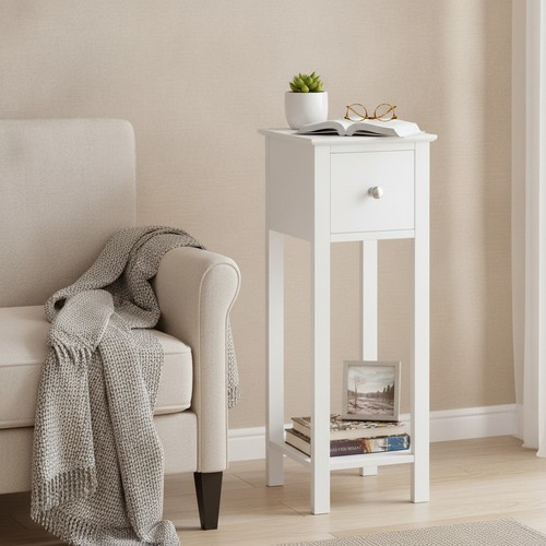 Modern white wooden nightstand - white,