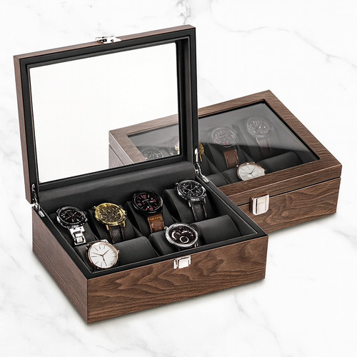 Wooden watch box slot glass - box,